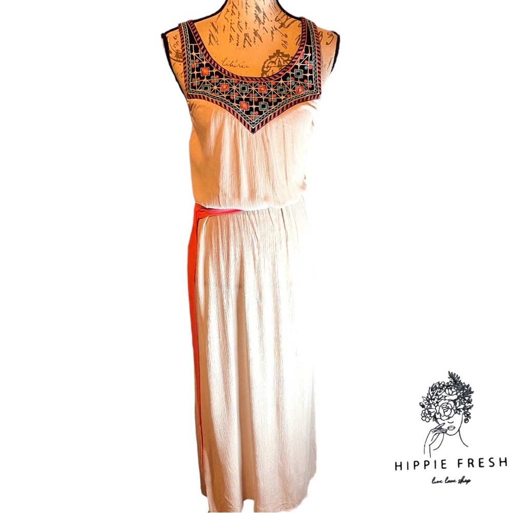 Flying Tomato Embroidered Cream Grecian Style Maxi Dress Size L